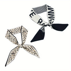 Houndstooth Print Skinny Scarf Long Ribbon Neckerchief Twilly Scarf