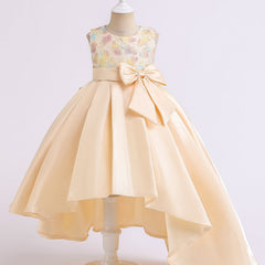 Girls High Low Ball Gown Dress Gradient Hearts Bow Waist Sleeveless