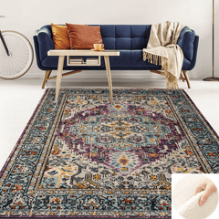 Fluffy Faux Wool Area Rug Vintage Persian Carpet - Soft, Non-slip, Anti-fouling