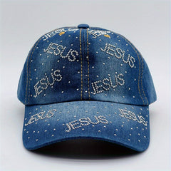 Rhinestone Decor Denim Baseball Cap Distressed Dad Hat Hip Hop Couple Sun Hats