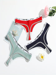 3pcs Letter Print Ribbed Thongs Soft & Comfy Intimates Panties