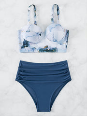 Tie Dye Print Push Up Bikini Set Navy