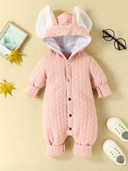 Baby Girls Rabbit Ear Hooded Warm Jumpsuit Romper