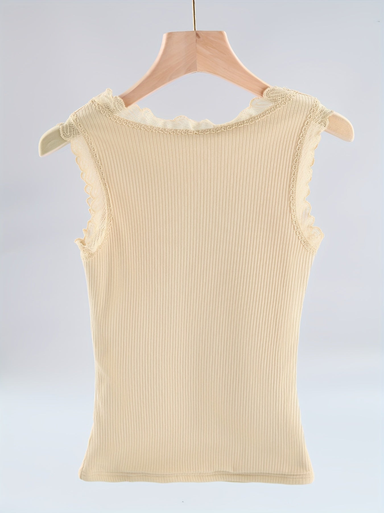 Lace Trim Thermal Top, Plush Ribbed, Sleeveless