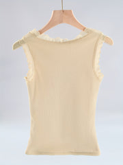 Lace Trim Thermal Top, Plush Ribbed, Sleeveless