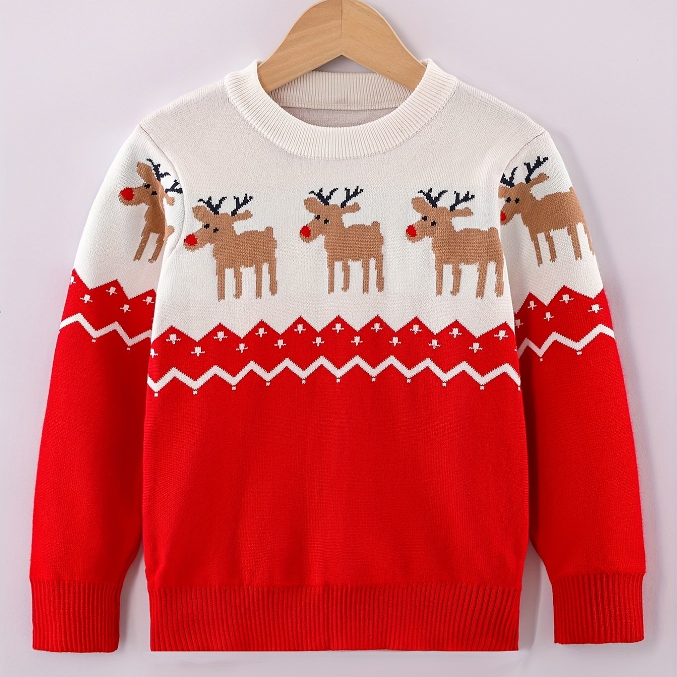 Kids Christmas Reindeer Sweater Long Sleeve Pullover
