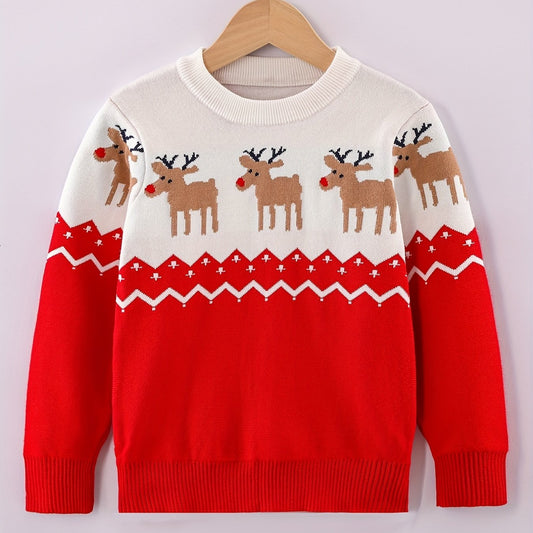 Kids Christmas Reindeer Sweater Long Sleeve Pullover