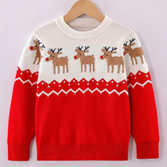 Kids Christmas Reindeer Sweater Long Sleeve Pullover