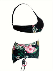 Tropical Print Cross Front Bikini Set