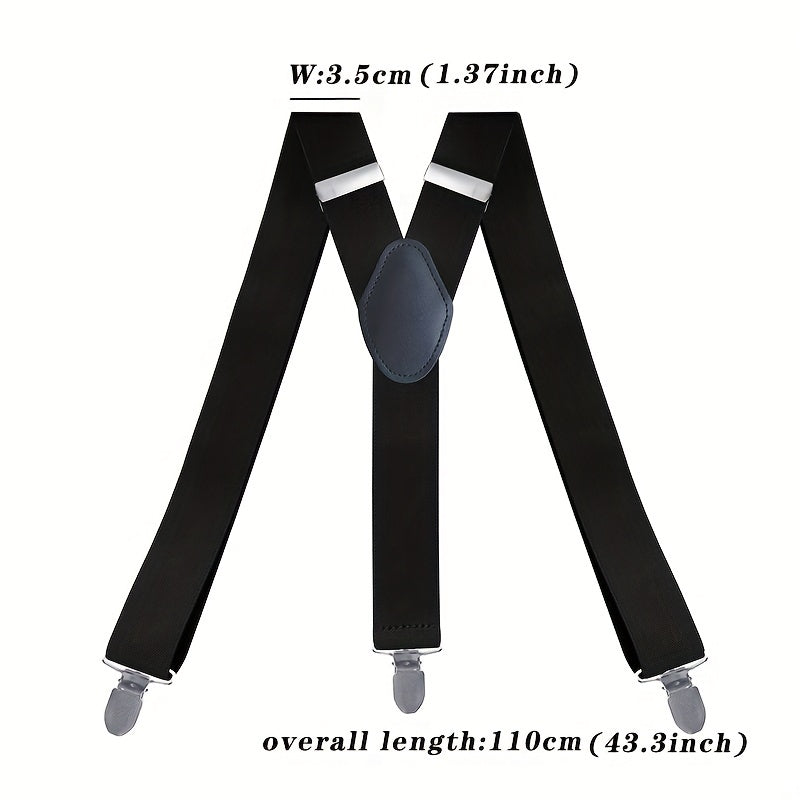 Men's Y Back Suspenders 3-Wide Adjustable Solid Straight Heavy Duty Clip