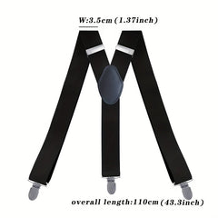Men's Y Back Suspenders 3-Wide Adjustable Solid Straight Heavy Duty Clip