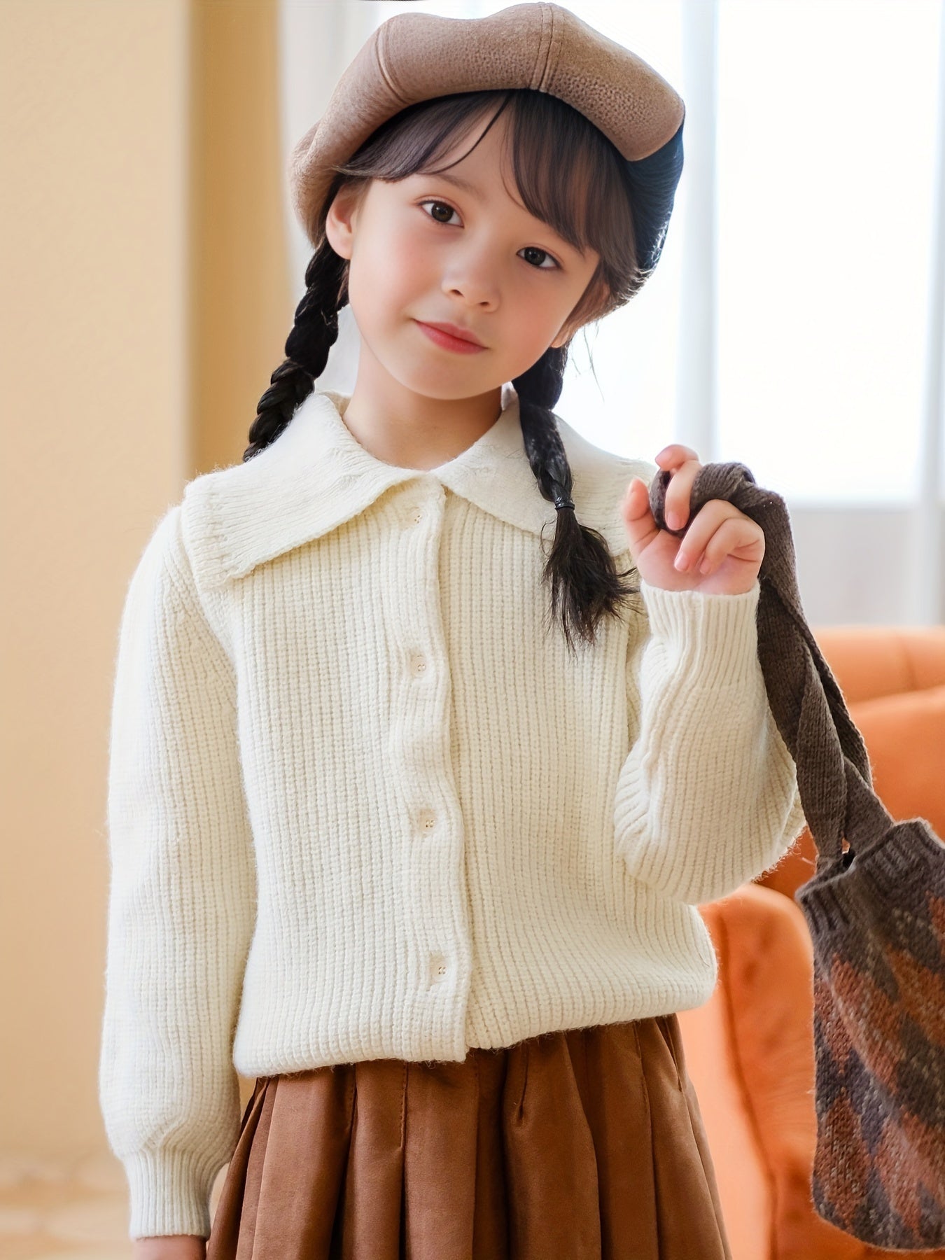 Girls Comfy Button Front Collar Long Sleeve Knit Outerwear Cardigan