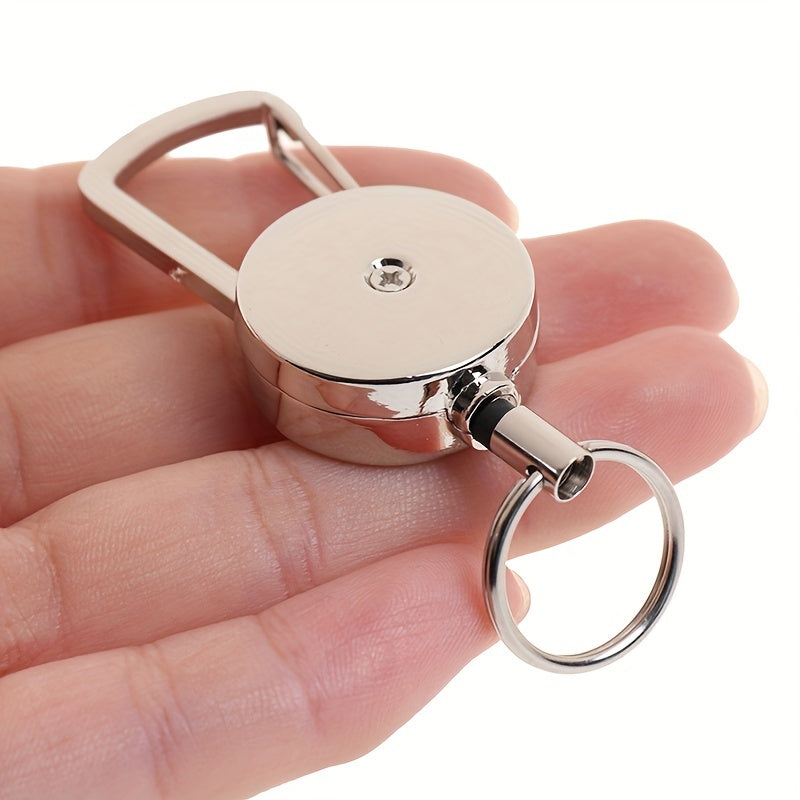 1pc Retractable Metal Keychain Key Ring for Outdoor Camping