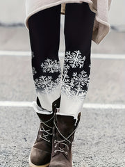 Colorblock Snowflake Print Stretch Leggings