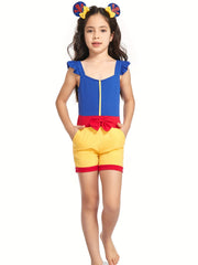 Toddler Girls Ruffle Trim Bow Front Rompers Jumpsuits