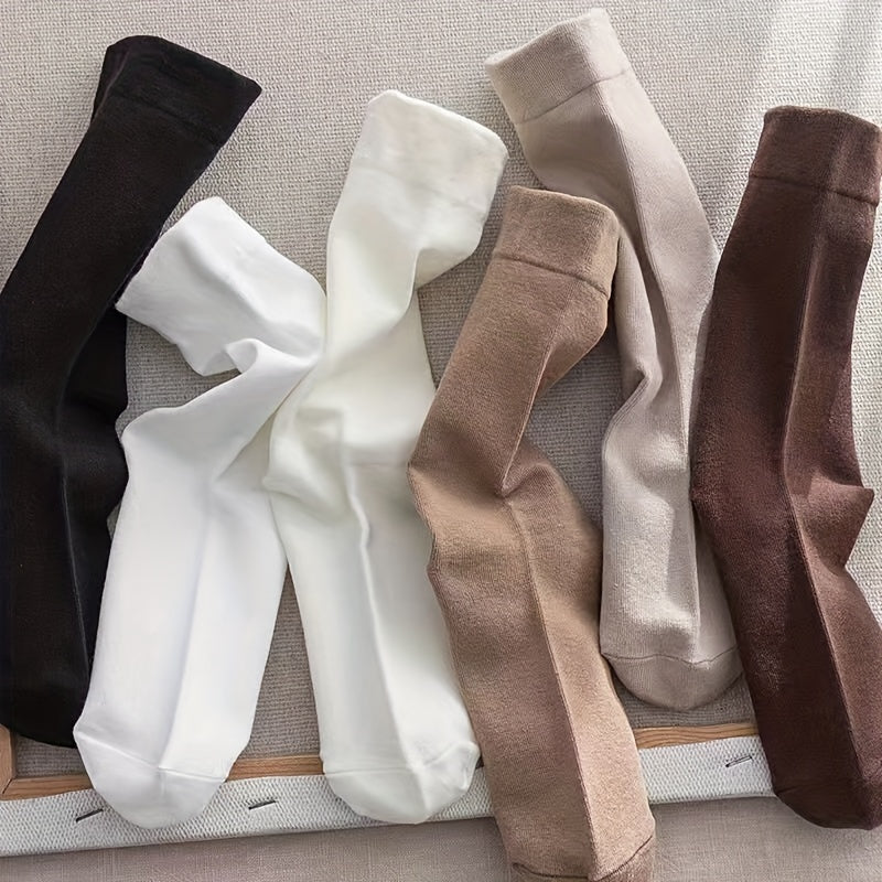 Women's Solid Crew Socks Breathable Mid Tube Stockings