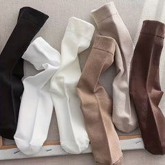Women's Solid Crew Socks Breathable Mid Tube Stockings
