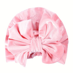 Striped Velvet Bow Baby Hat for Daily Life