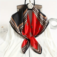 Striped Plaid Print Bandana Block Square Scarf Silk Shawl Classic Head Wraps