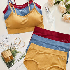 3 Sets Bra & Panties Sports Ribbed Intimates Set