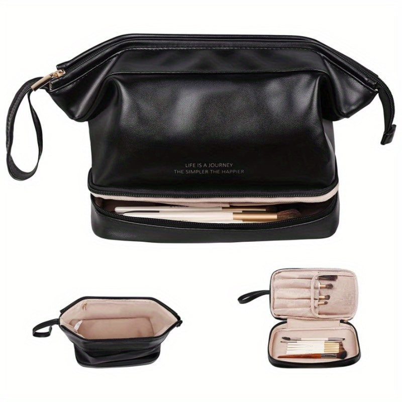 Double Layer Makeup Bag Solid Cosmetic Toiletry Wash Bag