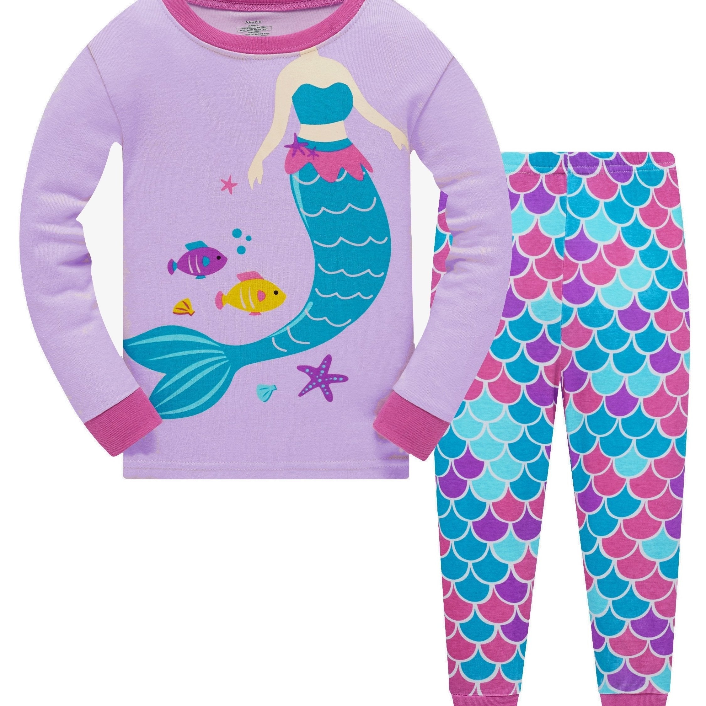 Girls Mermaid Cartoon Top & Pants Pajamas Set