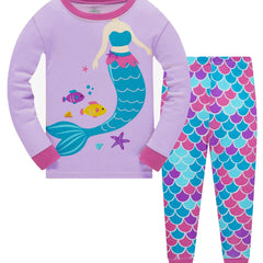 Girls Mermaid Cartoon Top & Pants Pajamas Set