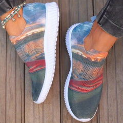 Women's Colorblock Flat Sneakers Low Top Walking Shoes