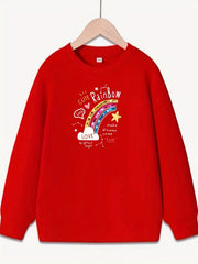 Girls Star Rainbow Graphic Crew Neck Sweatshirt Top