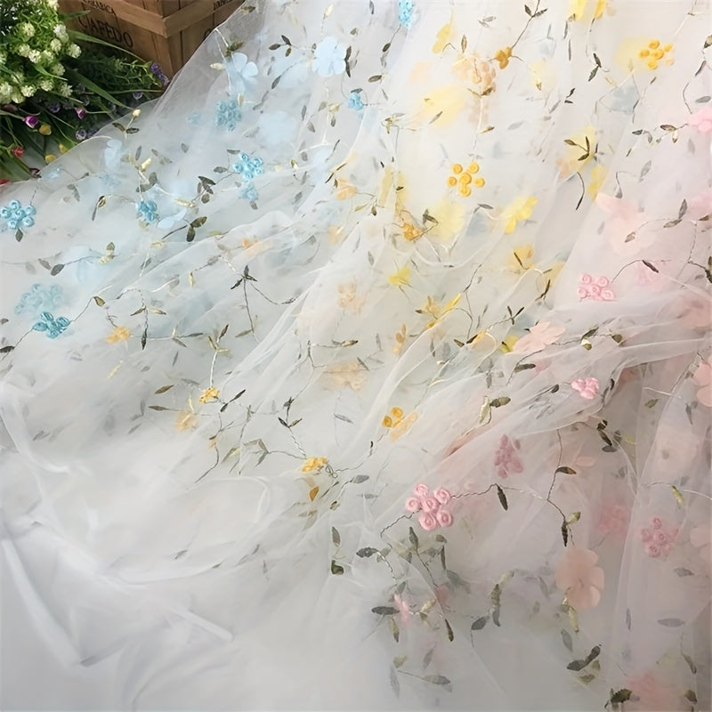 3D Embroidered Floral Tulle Lace Fabric for DIY Dress & Crafts