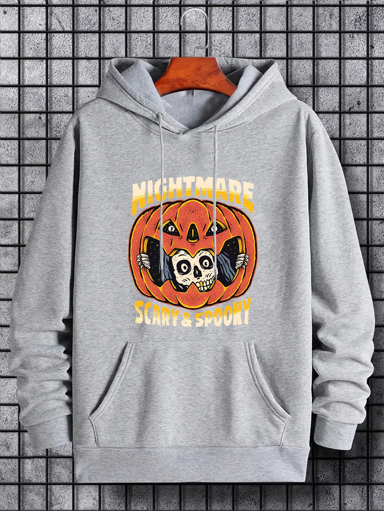 Men's Nightmare Print Hoodie Slightly Stretch Breathable Drawstring Sweatshirt