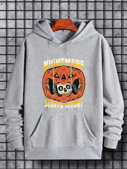 Men's Nightmare Print Hoodie Slightly Stretch Breathable Drawstring Sweatshirt