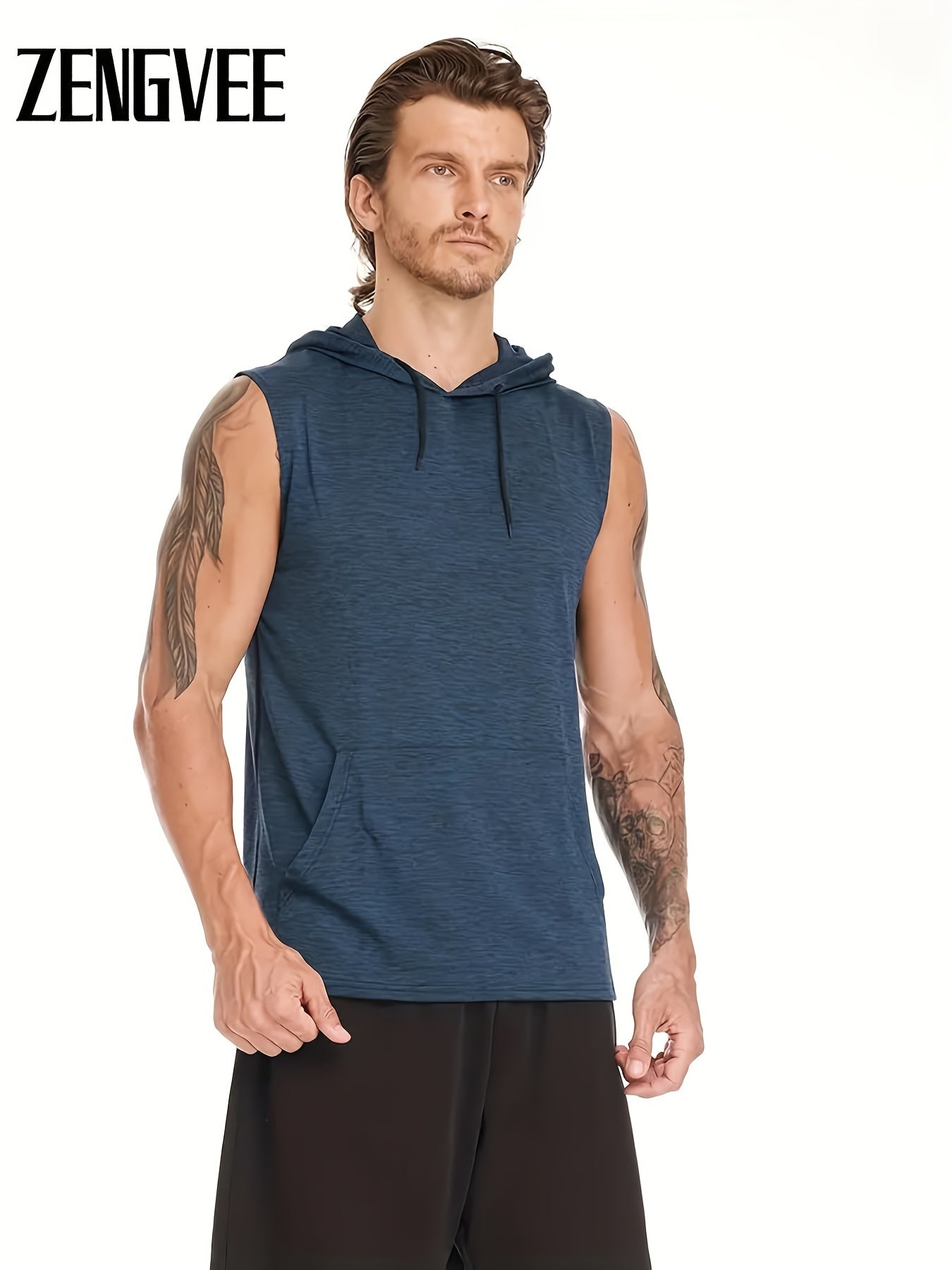 Men's Workout Hooded Tank Tops Quick Dry Gym Hoodies Running Shirts Bodybuilding