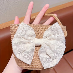 Children's Bow Decor Straw Woven Crossbody Bag for Girls