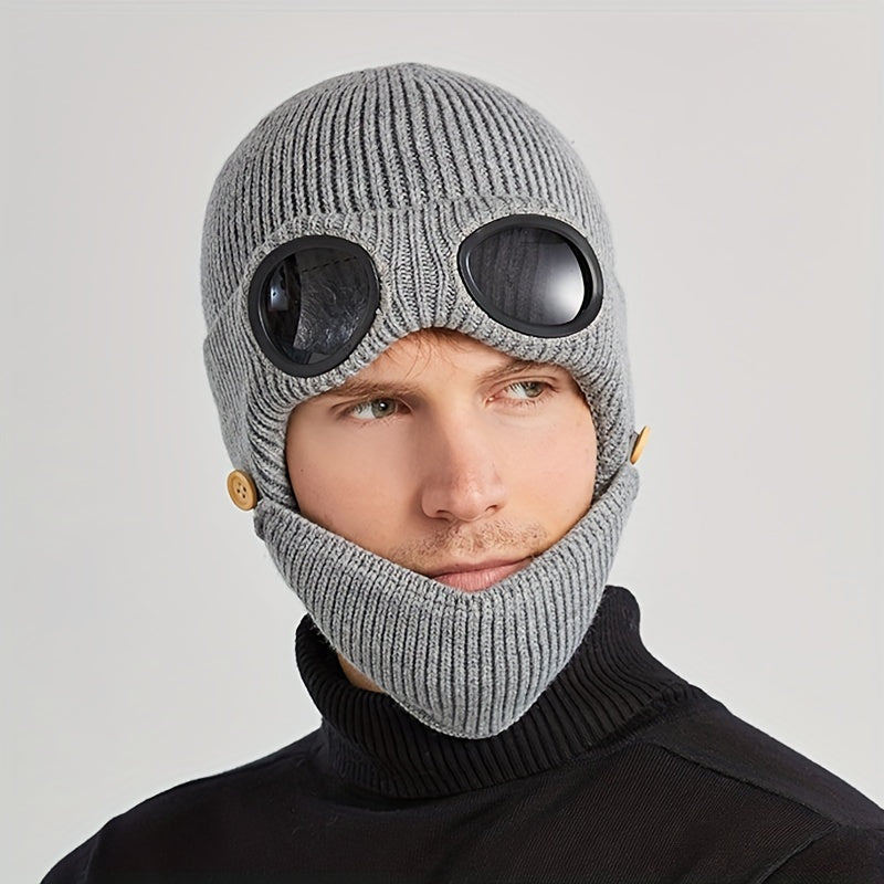 Fashionable Ear Protection Windproof Knit Beanie Hat With Glasses