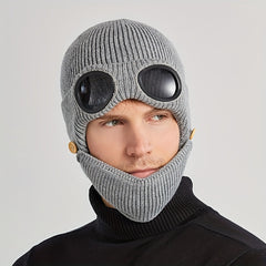 Fashionable Ear Protection Windproof Knit Beanie Hat With Glasses
