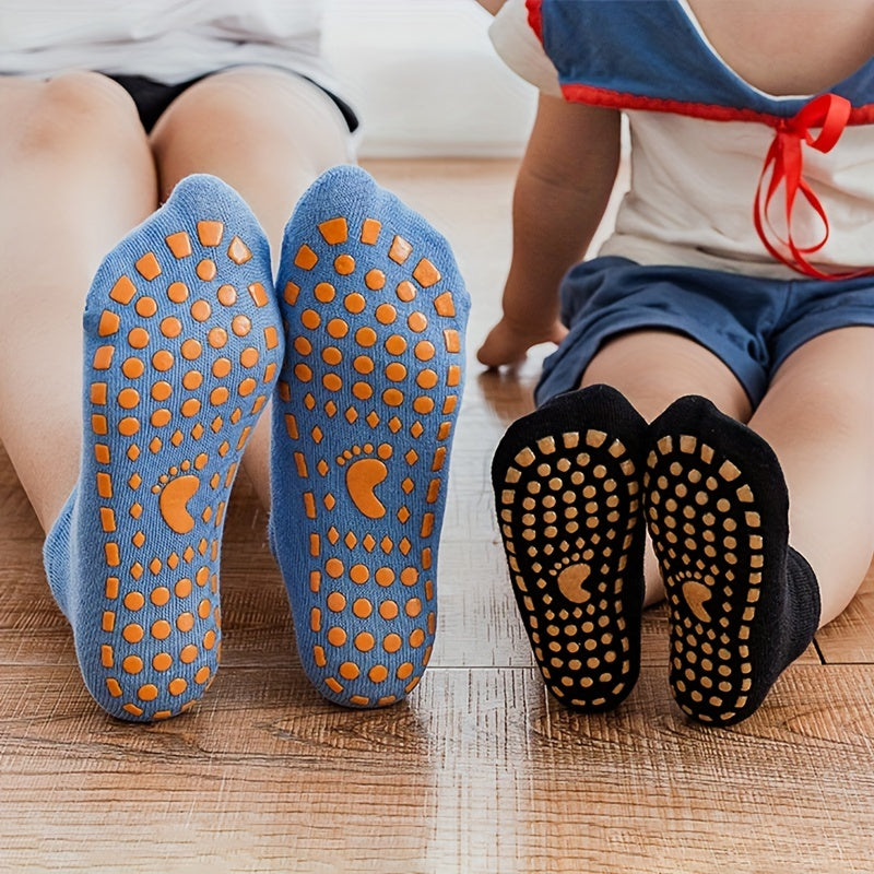 6 Pairs Solid Non-Slip Floor Socks for Kids & Adults - Trampoline Socks
