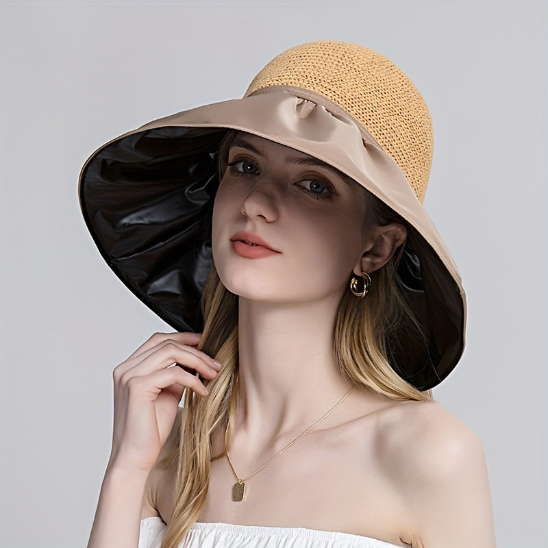 Crochet Sun Hat Wide Brim UV Protection Bucket Hat