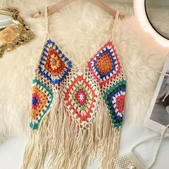 Graphic Print Tassel Cami Top Beach Wear Sleeveless Top