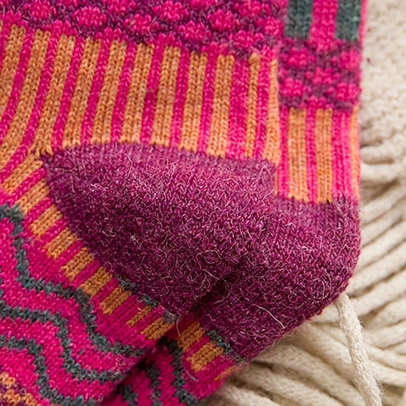 5 Pairs Geometric Pattern Mid Tube Socks Warm Women's Stockings