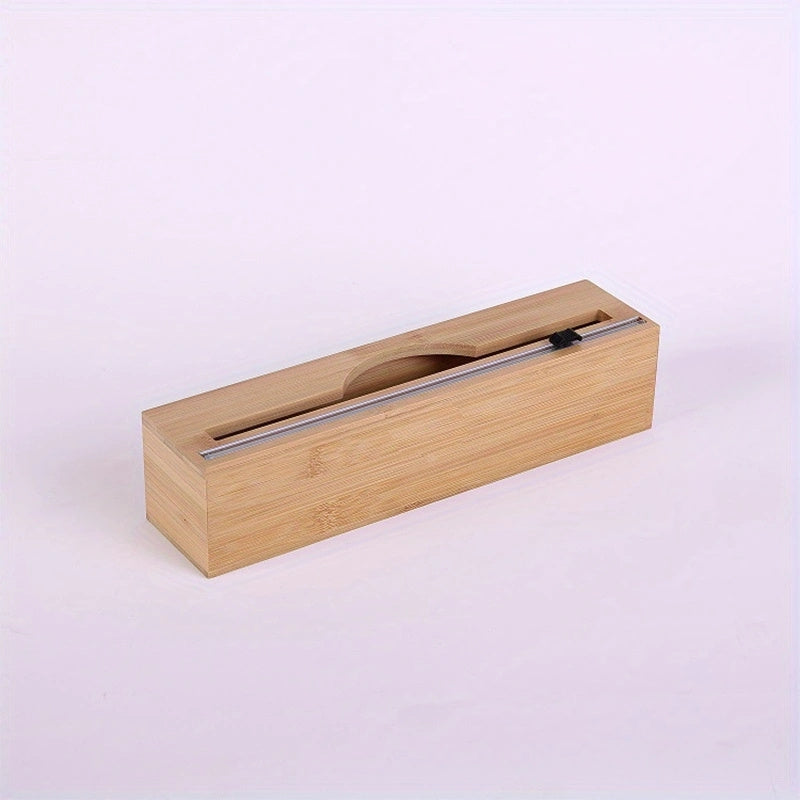 3-in-1 Bamboo Plastic Wrap Dispenser with Cutter, Foil & Plastic Wrap Organizer