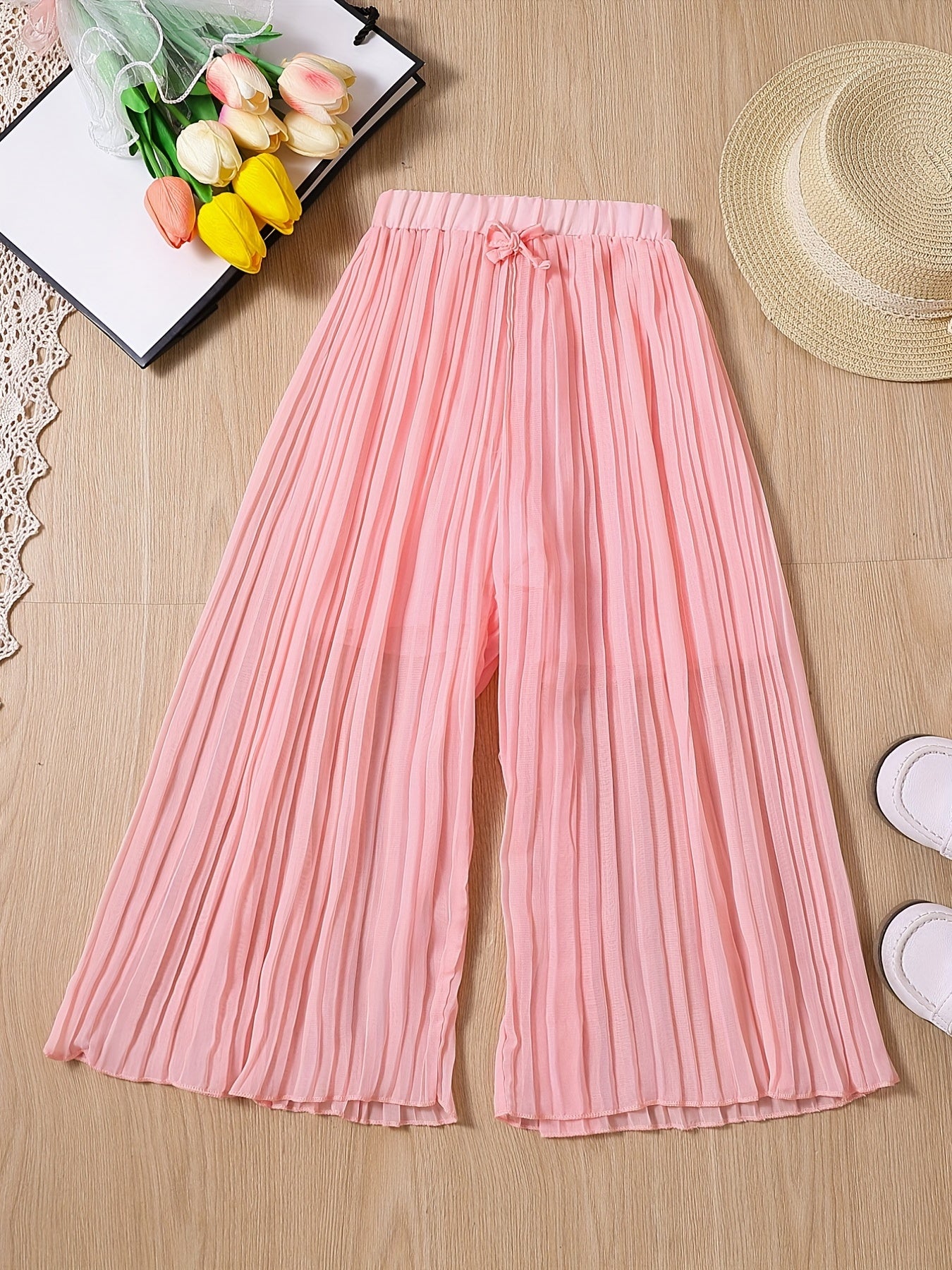 Toddler Girls Bow Casual Loose Elastic Waist Pleated Leg Pants