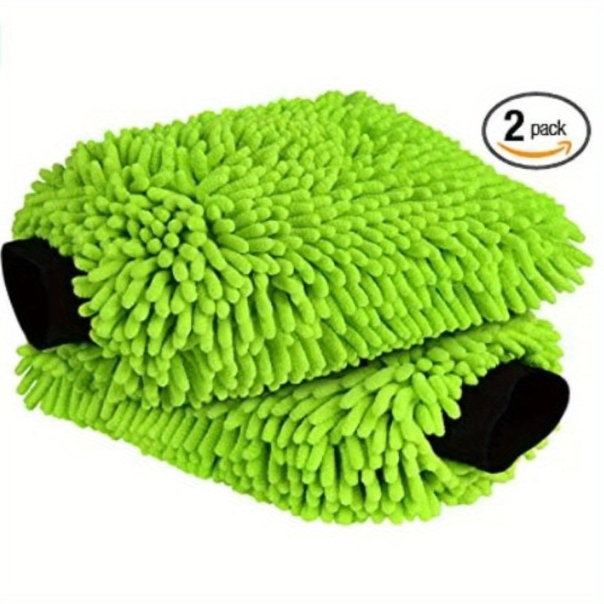 Microfiber Car Wash Mitt 2 Pack Green Chenille Large Size