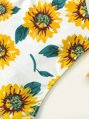 Sunflower Print Bikini Set Halter Neck High Waist Two Piece Swimsuit