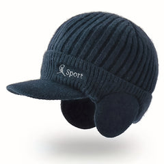 Winter Men's Earflaps Knitted Hat Thick Wool Warm Hat Outdoor Cycling