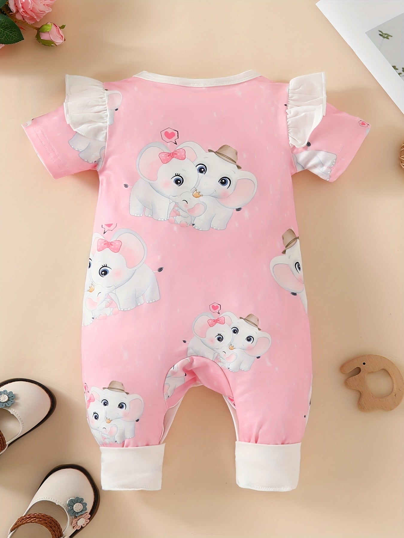 Baby Girls Elephant Graphic Print Short Sleeve Romper Jumpsuit Clothes