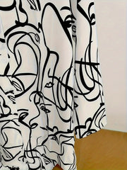 Abstract Face Print Long Sleeve Button Up Tunic Shirt