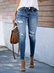Sexy Ripped Skinny Jeans Button Fly Denim Pants
