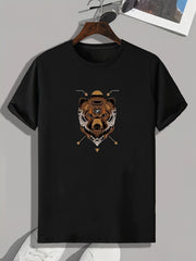 Bear Pattern Print Men's Sports T-shirt Graphic Tee Summer Outdoor Clothes