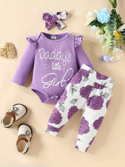 3pcss Baby Casual Outfits Top With Letter Daddy's Little Girl Floral Trousers